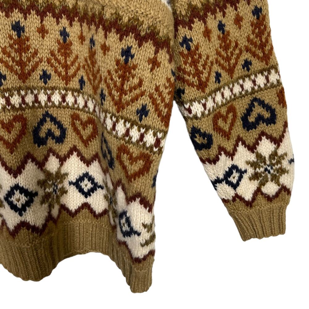 Vintage Wool Fair Isle Heart Nordic Pullover Sweater Medium Tank Cabin Gorpcore - Picture 4 of 5